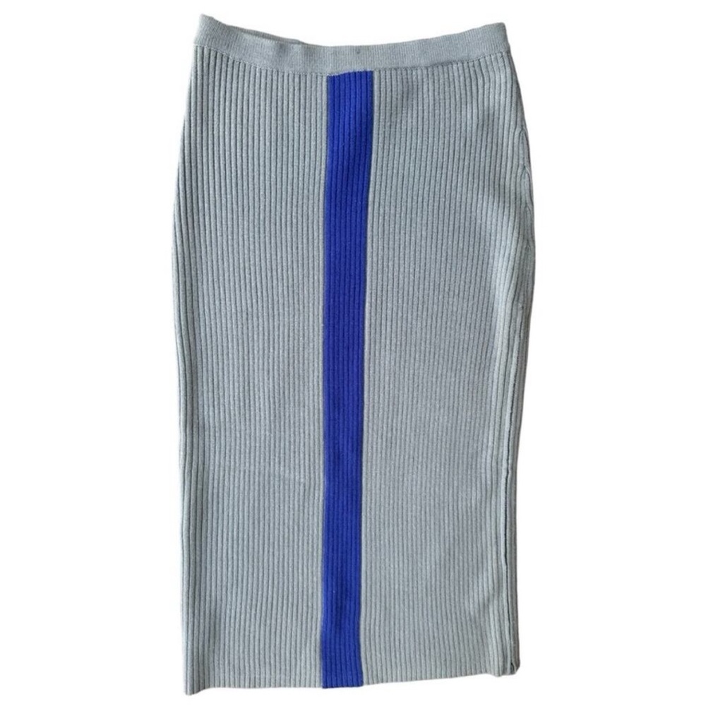 Vintage Absence of Color AOC gray striped body-con wool stretch maxi skirt XL